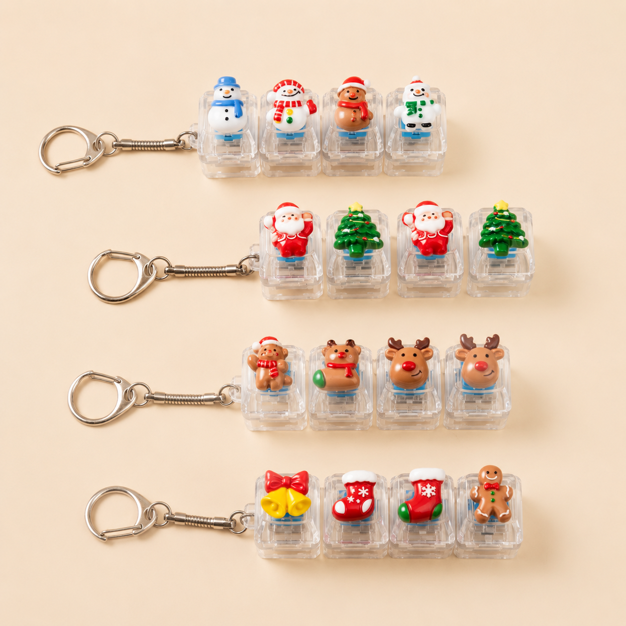 Christmas Fidget Keychain, 4-Key Pressing Stress Relief Keychain with Cute Holiday Charms