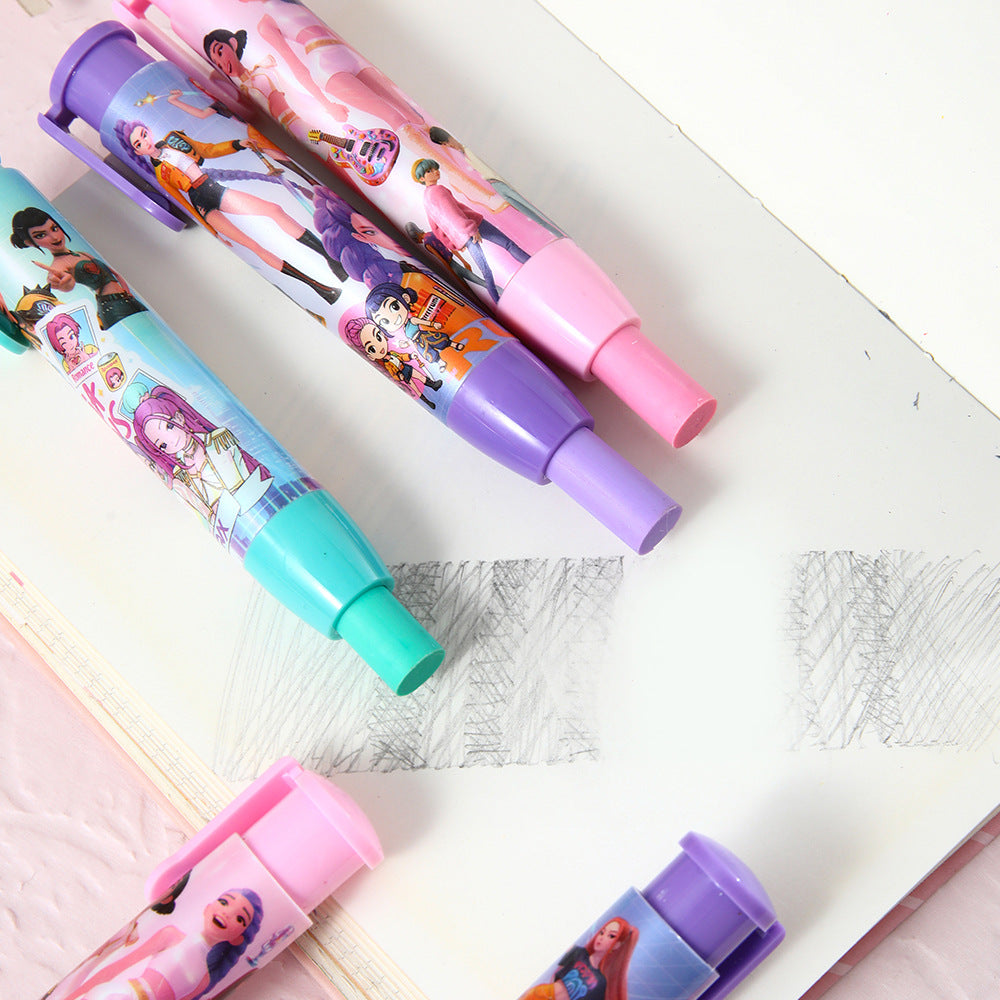 Press-to-Advance Mechanical Eraser Set Character Themed Pencil Erasers in Storage Case