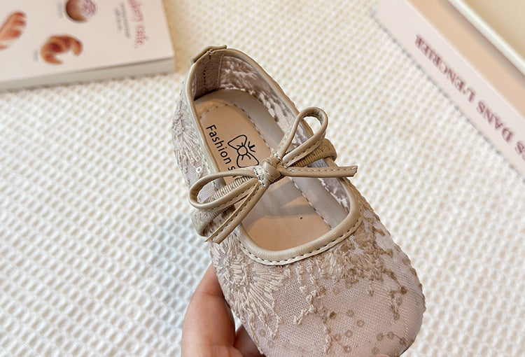 Girls Lace Bow Ballet Flats – Elastic Strap Dress Shoes & Backless Slippers