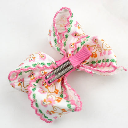 Embroidered Scalloped Edge Hair Bows – Floral Farmhouse Bow Hair Clips, 10-Pack