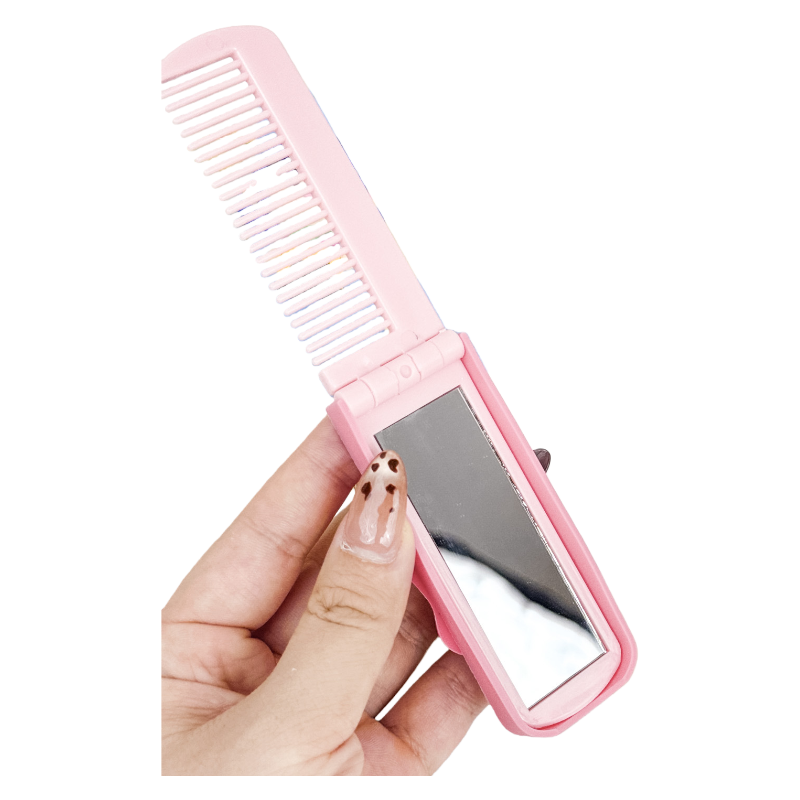 Kpop Demon Hunters 3-in-1 Keychain Folding Comb with Mirror Portable Hair Brush Accessory for Girls