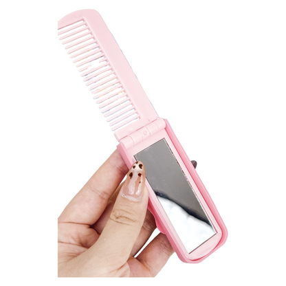 Kpop Demon Hunters 3-in-1 Keychain Folding Comb with Mirror Portable Hair Brush Accessory for Girls