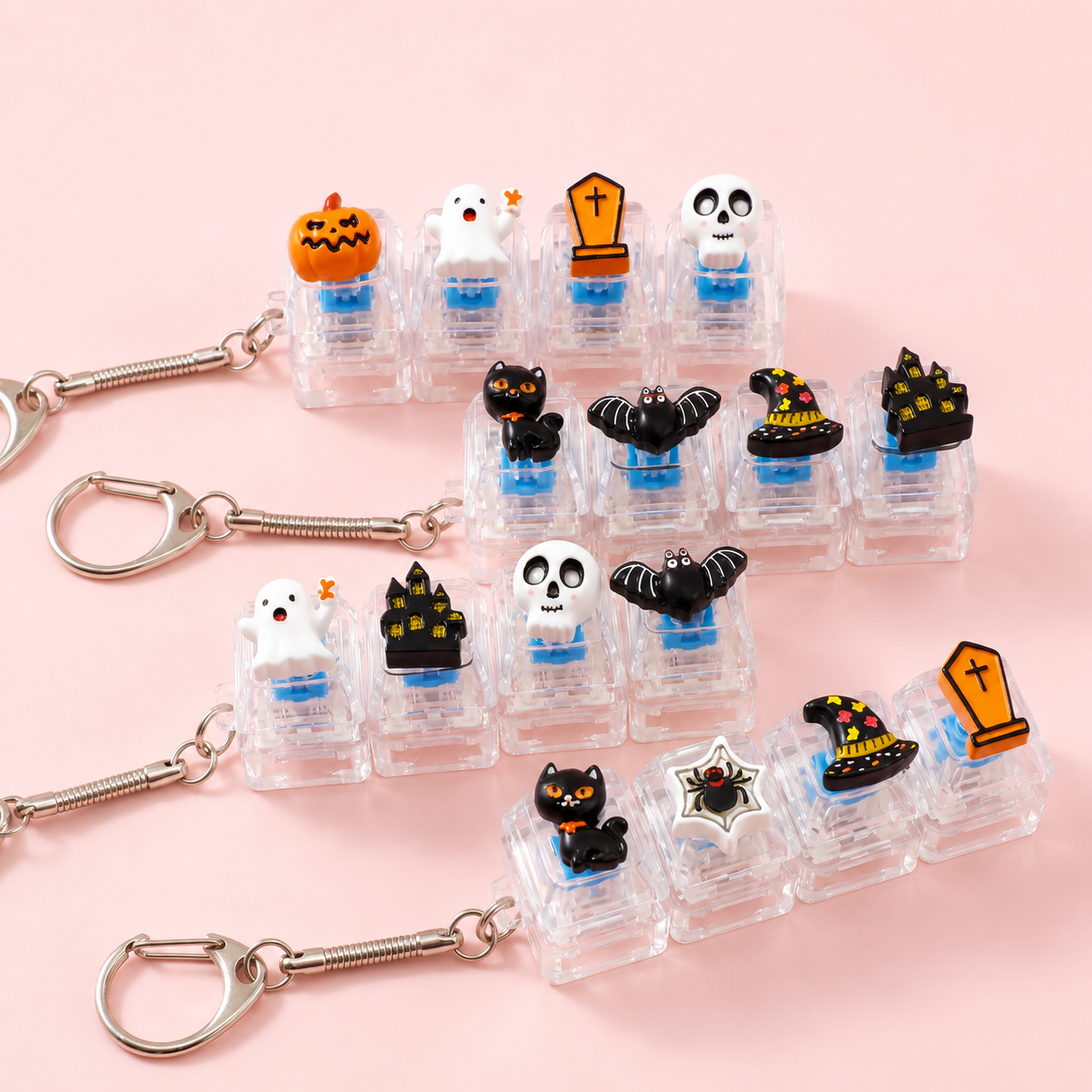 Halloween Fidget Keycap Pressing Stress Relief Keychain with Cute Holiday Charms