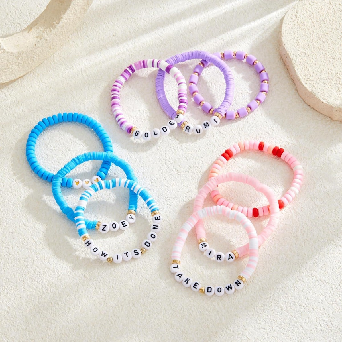 Kpop Demon Hunters Polymer Clay Letter Bracelet Set Boho Style Elastic Beaded Bracelets