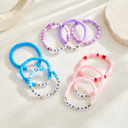 Kpop Demon Hunters Polymer Clay Letter Bracelet Set Boho Style Elastic Beaded Bracelets