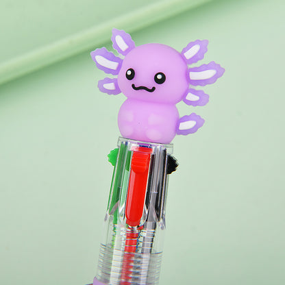 Kawaii Axolotl Mini 4-Color Retractable Ballpoint Pen, Cute Animal Multicolor Gel Ink Pen