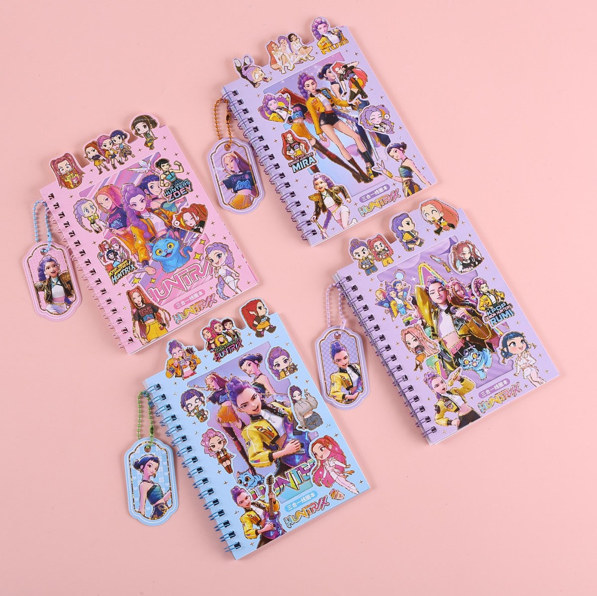 3-in-1 Spiral Notebook Set with Stickers & Memo Pad K-POP Demon Hunters Theme & Cartoon Styles
