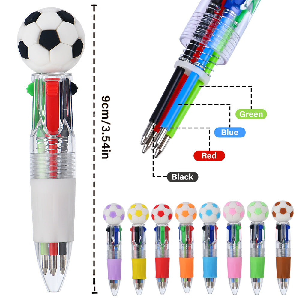 Mini 4-Color Ballpoint Pen with Sports Ball Top (Soccer, Basketball, Football)Click Retractable Planner Pen