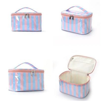 PVC Striped Waterproof Clear Cosmetic Bag Makeup Travel Toiletry Organizer Carry Pouch