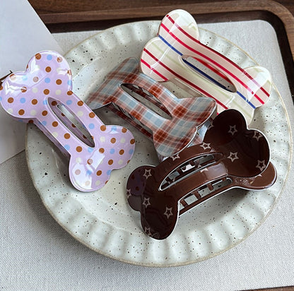 Bone-Shaped Acetate-Look Hair Claw Clip – Patterned Hair Clip