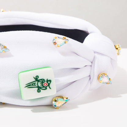 Mahjong Embellished Knotted Headband – Rhinestone Statement Hair Accessory