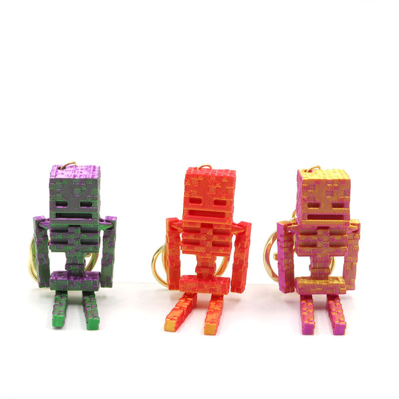 Pixel Skeleton 3D Keychain – Metallic Halloween Bag Charm