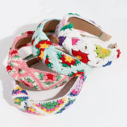 Handmade Crochet Headband Boho Knitted Hair Band for Women & Girls Granny Square Hair Accessory