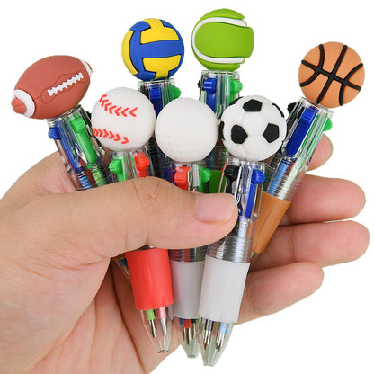 Mini 4-Color Ballpoint Pen with Sports Ball Top (Soccer, Basketball, Football)Click Retractable Planner Pen