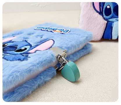Cartoon Embroidered Plush Lock Diary 64K Soft Cover Journal Notebook Gift