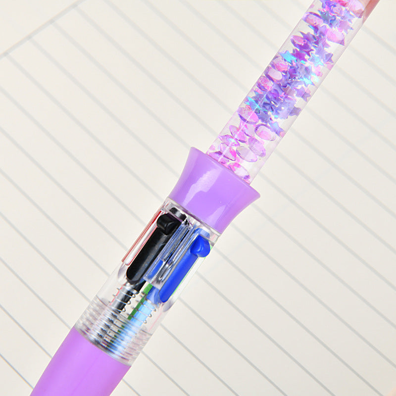 Glitter Quicksand 4-Color Retractable Ballpoint Pens Cartoon Gel Ink Pens with Fun Floating Liquid Design
