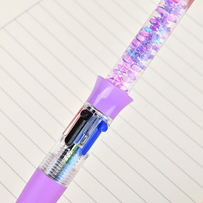 Glitter Quicksand 4-Color Retractable Ballpoint Pens Cartoon Gel Ink Pens with Fun Floating Liquid Design