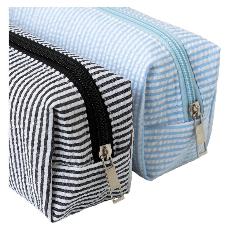 Seersucker Striped Makeup Pouch Travel Toiletry Bag Pencil Case