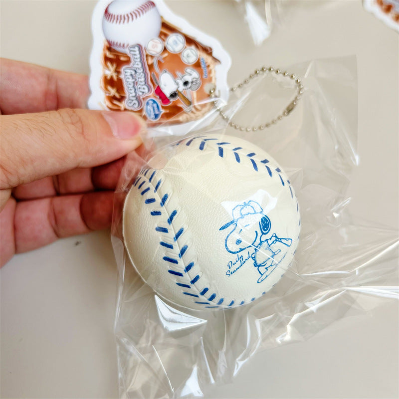 Cartoon Puppy Baseball Squishy Slow Rising PU Keychain Toy