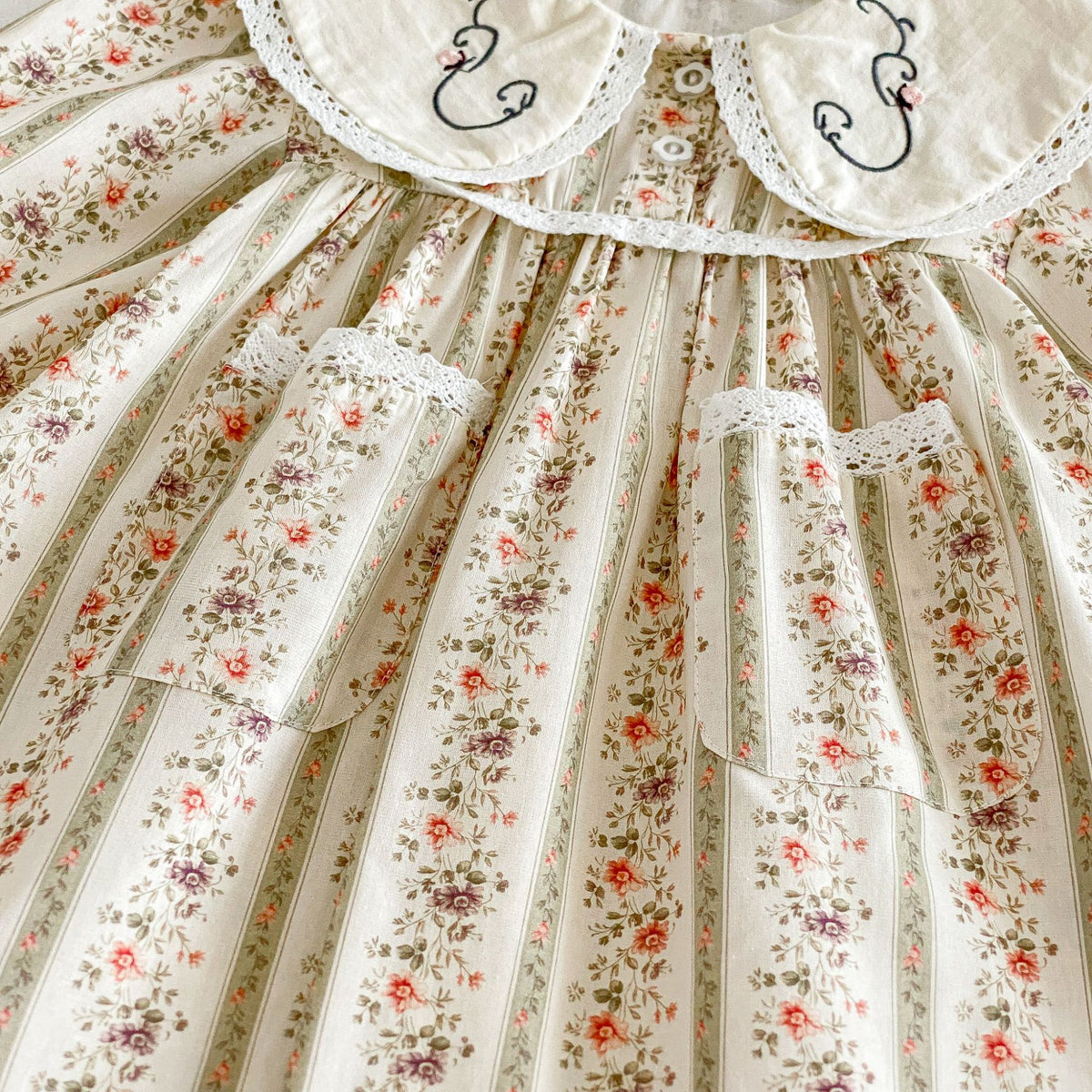 Girls’ Cotton-Rich Floral Dress with Embroidered Collar – In Stock