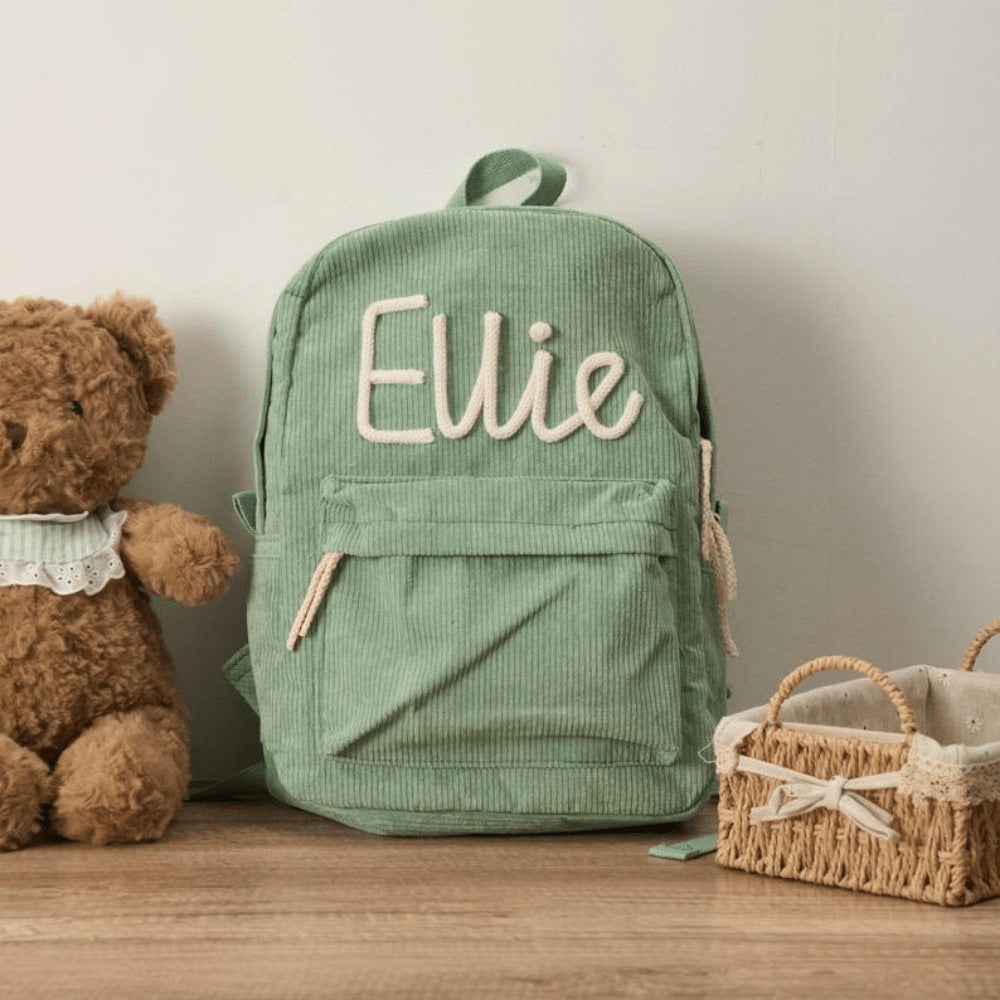 Personalized Corduroy Backpack Lunch Bag Custom Chenille Letter Bag with Charms