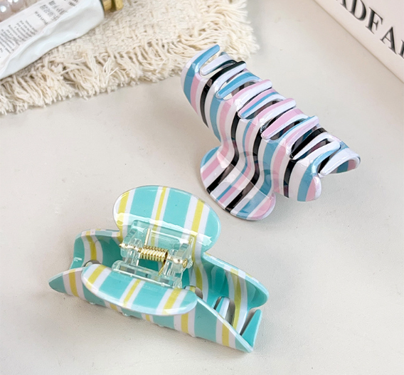 Colorful Pastel Striped Hair Claw Clip  for Women, Everyday Hair Accessory