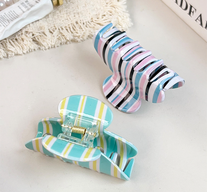 Colorful Pastel Striped Hair Claw Clip  for Women, Everyday Hair Accessory