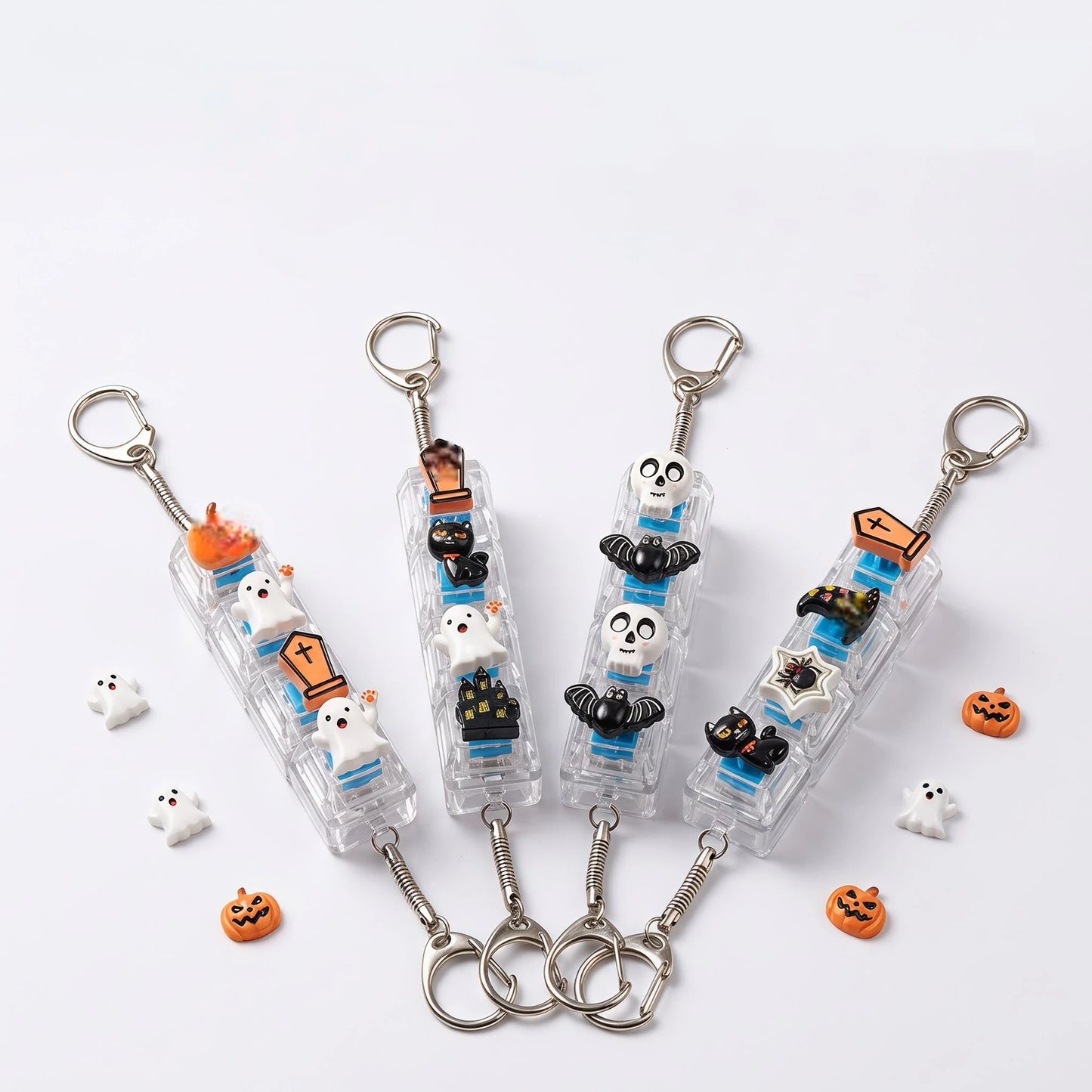 Halloween Fidget Keycap Pressing Stress Relief Keychain with Cute Holiday Charms