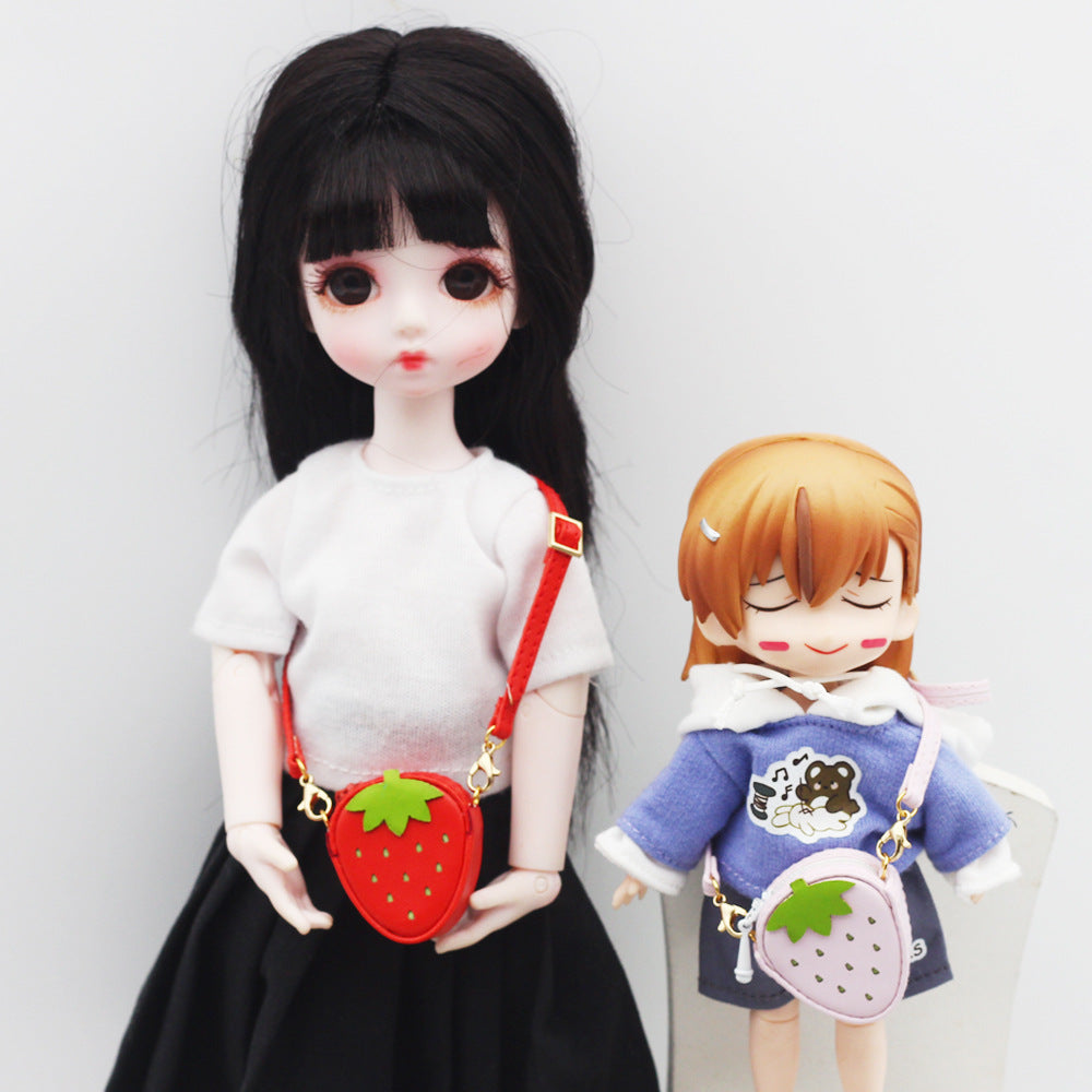 BJD Doll Accessories Strawberry Fashion Bag Mini Tweed Handbag for Doll Outfits