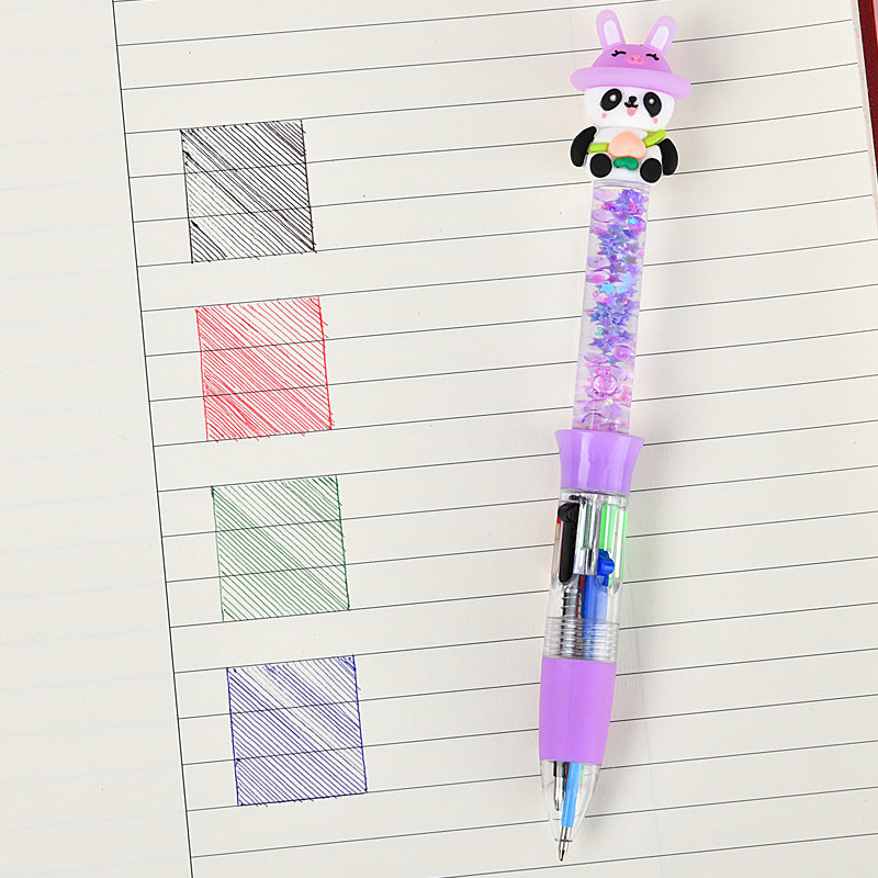 Glitter Quicksand 4-Color Retractable Ballpoint Pens Cartoon Gel Ink Pens with Fun Floating Liquid Design