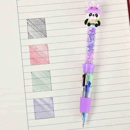 Glitter Quicksand 4-Color Retractable Ballpoint Pens Cartoon Gel Ink Pens with Fun Floating Liquid Design