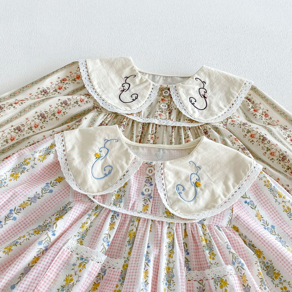 Girls’ Cotton-Rich Floral Dress with Embroidered Collar – In Stock