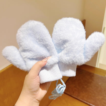 Kids Winter Gloves with Lanyard Thick Fleece-Lined Mittens Plush Warm & Cozy for Boys and Girls