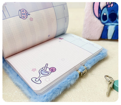 Cartoon Embroidered Plush Lock Diary 64K Soft Cover Journal Notebook Gift
