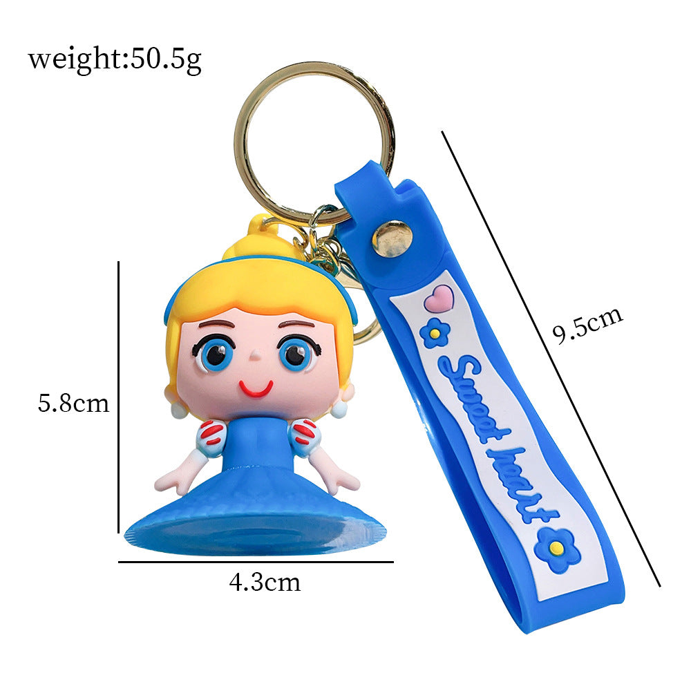 Cute Cartoon Princess Backpack Charm – Soft Silicone Keychain for Bags & Car Keys