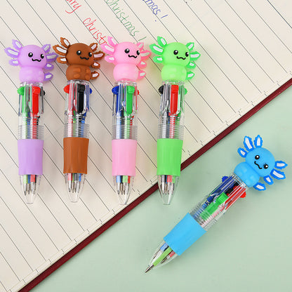 Kawaii Axolotl Mini 4-Color Retractable Ballpoint Pen, Cute Animal Multicolor Gel Ink Pen