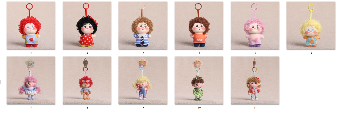 Curly Hair Plush Doll Bag Charm – Cute Character Keychain
