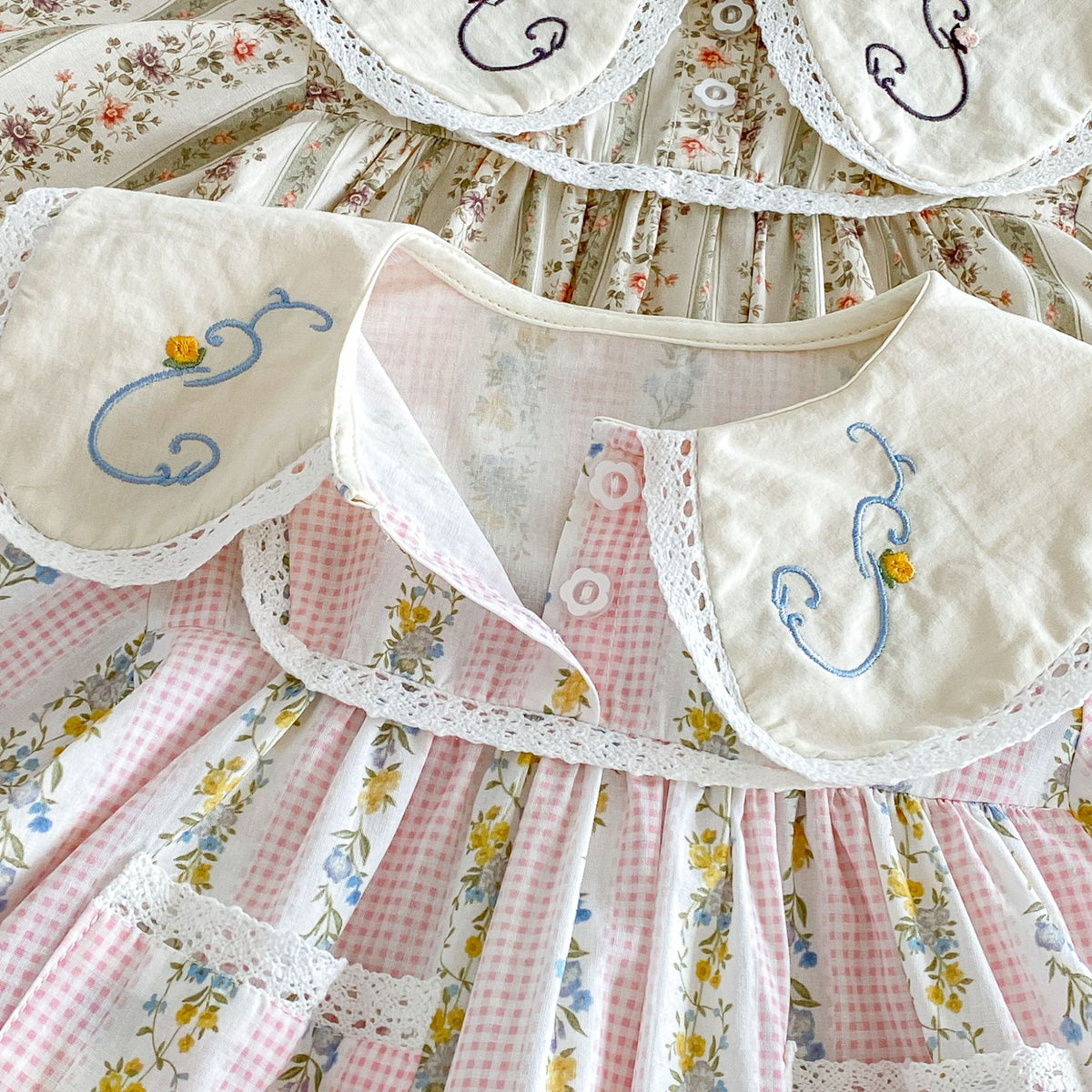 Girls’ Cotton-Rich Floral Dress with Embroidered Collar – In Stock