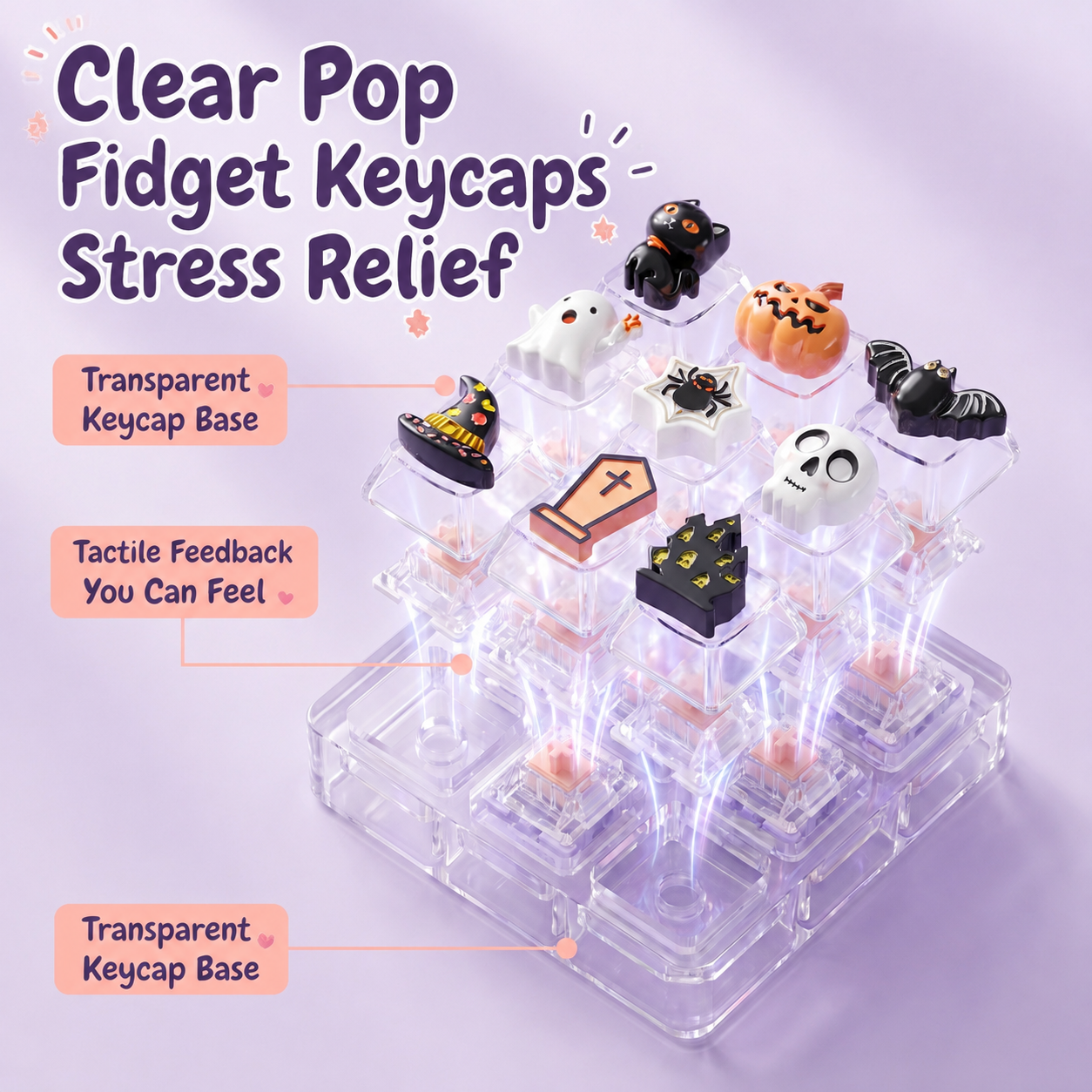 Halloween Fidget Keycap Pressing Stress Relief Keychain with Cute Holiday Charms