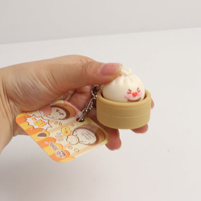 Simulation Steamed Bun Squishy Keychain Steamer Basket Emoji Bao Press Toy Pendant