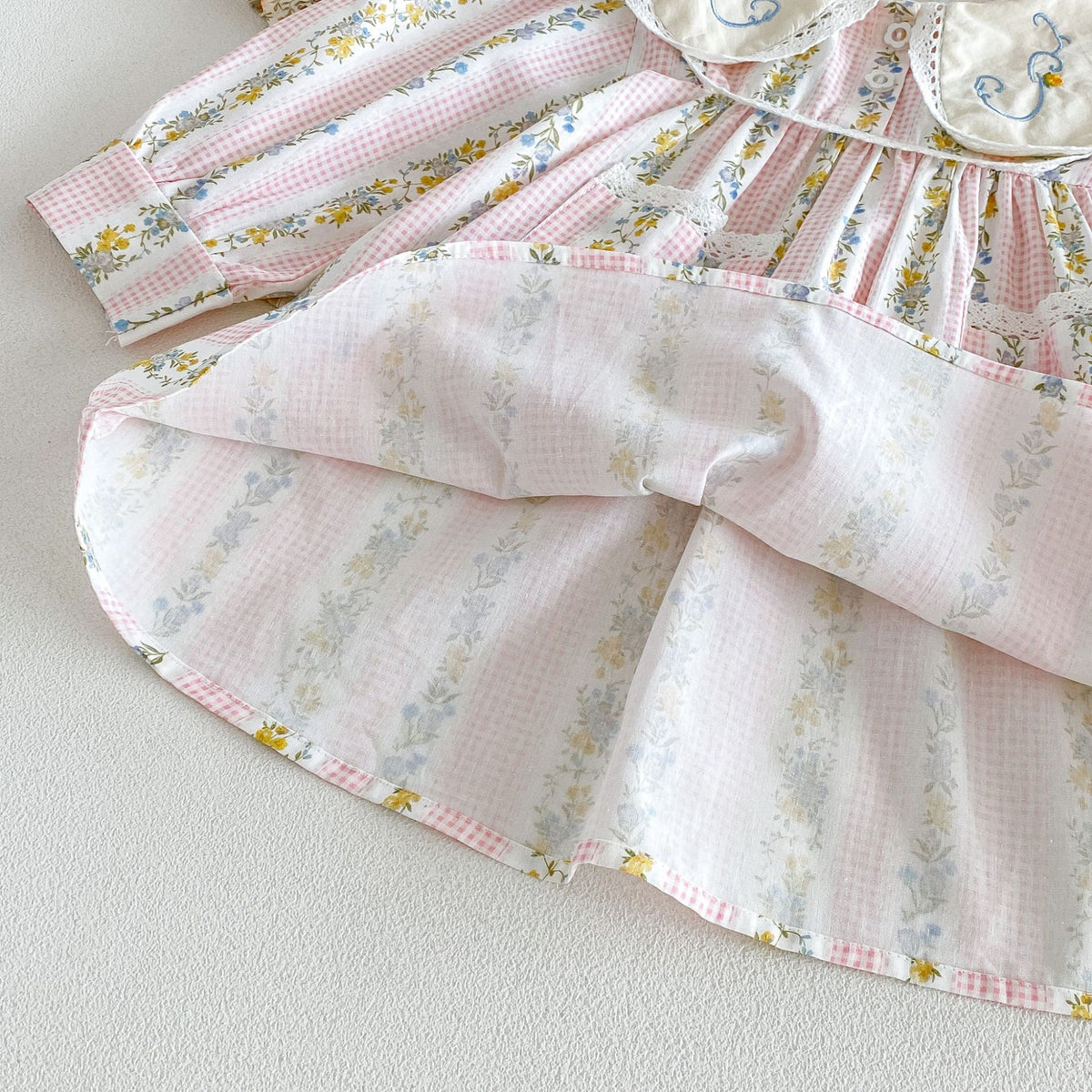 Girls’ Cotton-Rich Floral Dress with Embroidered Collar – In Stock