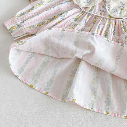 Girls’ Cotton-Rich Floral Dress with Embroidered Collar – In Stock