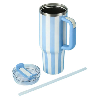 Stripe 40oz Insulated Tumbler with Handle & Straw Car Travel Mug Cold Stainless Steel Cup