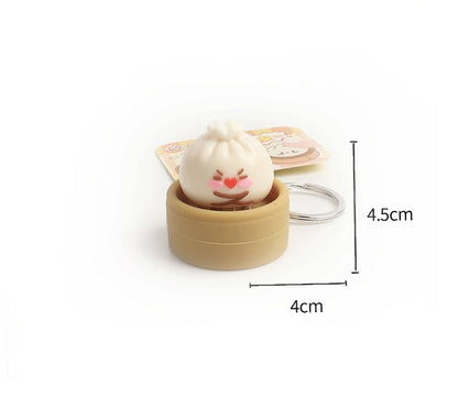 Simulation Steamed Bun Squishy Keychain Steamer Basket Emoji Bao Press Toy Pendant