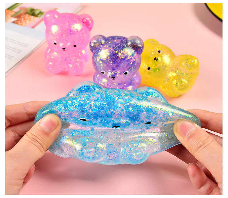 Cartoon Sequin Bear Squishy Toy Slow Rising Stress Relief Squeeze Toy