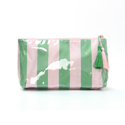 PVC Striped Waterproof Transparent Cosmetic Bag Makeup Travel Toiletry Organizer