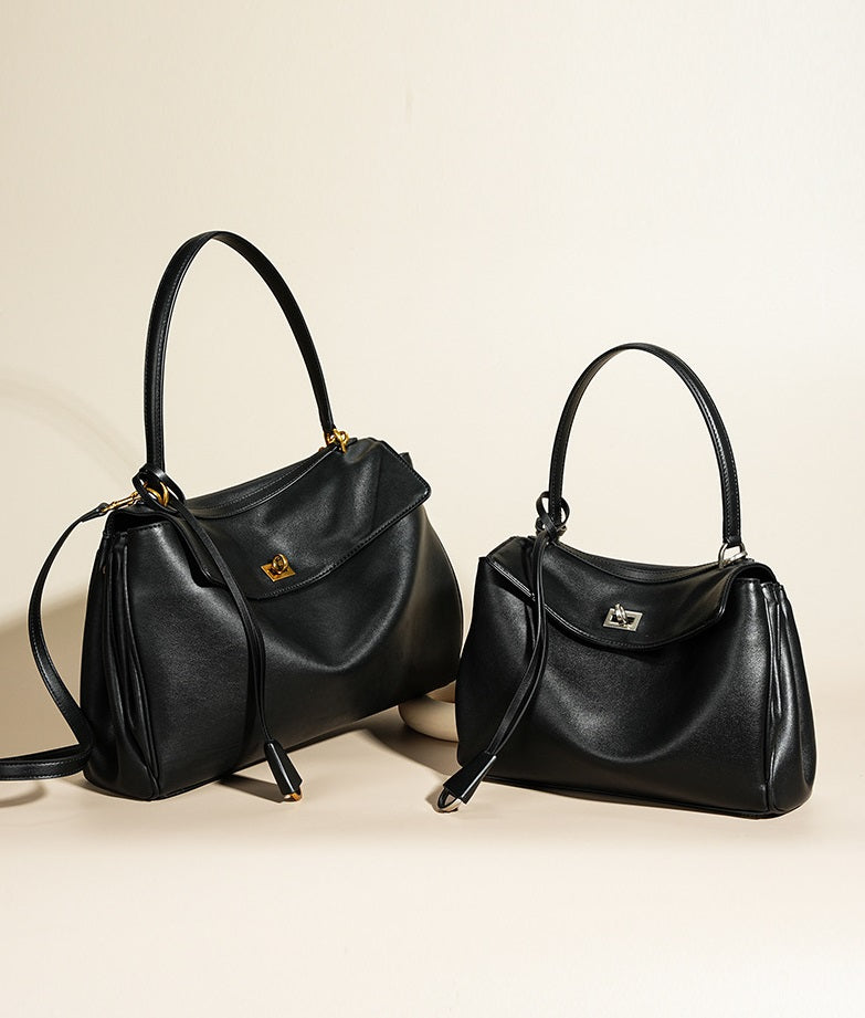 Slouchy Turn-Lock Shoulder Bag in Leather or Suede