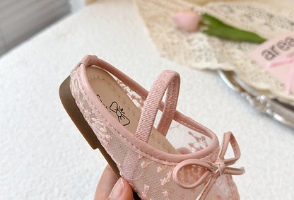 Girls Lace Bow Ballet Flats – Elastic Strap Dress Shoes & Backless Slippers
