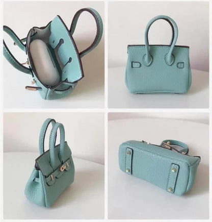 Mini Top Handle Lock Bag Handbag Charm with Scarf – Faux Leather Coin Purse