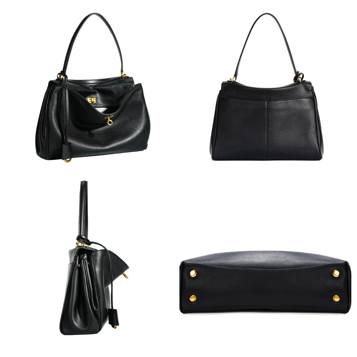 Slouchy Turn-Lock Shoulder Bag in Leather or Suede
